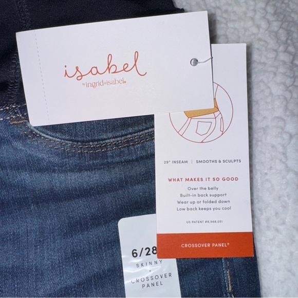 NWT Isabel Maternity Women's 6/28R Skinny Crossover Panel Blue Maternity Jeans - Picture 5 of 7